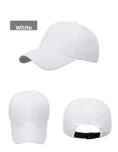 Detailed views of white quick-dry baseball cap featuring laser-cut ventilation holes