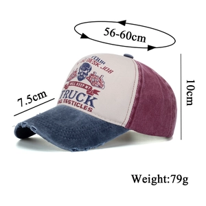 Vintage washed baseball cap with contrast panels and retro truck skull print