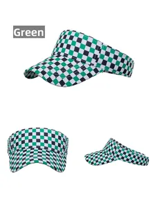 Detailed views of a green and white checkerboard sun visor hat for outdoor sun protection