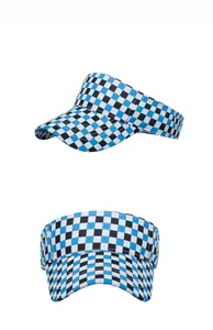 Detail view of checkered pattern sun visor with wide brim for outdoor sun protection