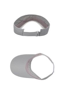 Detail of grey outdoor visor hat featuring breathable mesh fabric and adjustable strap
