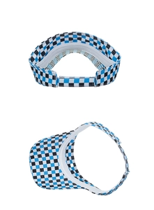 Detail view of the checkerboard pattern and sweatband on this open top sun visor hat