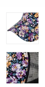 Detailed view of floral print fabric and breathable black mesh on the baseball cap