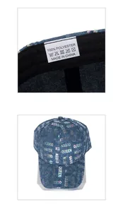 Détail de l'étiquette de lavage en polyester et poids de 71g pour casquette Queen