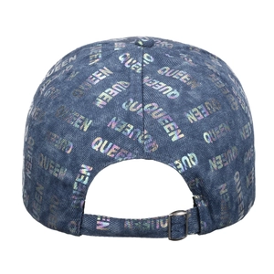 Casquette en denim avec imprimé QUEEN holographique et boucle métallique réglable au dos