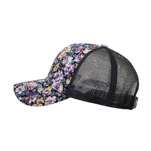 Floral print trucker hat with black breathable mesh for summer outdoor sun protection