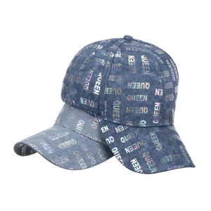 Casquette de baseball en jean bleu foncé avec imprimé QUEEN iridescent
