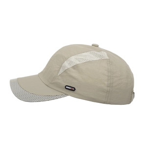 Khaki outdoor sports baseball cap with breathable mesh panels and quick-dry fabric finish