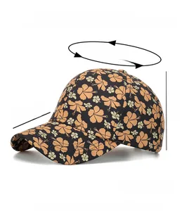 Detailed dimension guide for floral baseball cap with 56-60cm circumference and 7.5cm brim