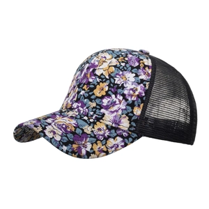 Floral print mesh baseball cap for women with breathable back and curved sun visor brim