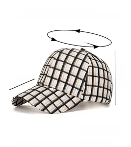 Detailed size chart showing 56-60cm circumference for this plaid baseball cap