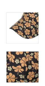 Close-up of floral print baseball cap featuring reinforced stitching on black fabric brim