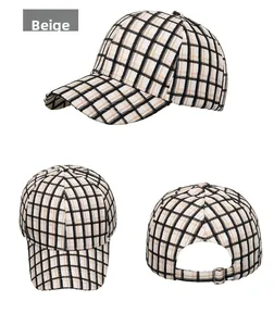 Detailed views showing the classic plaid baseball cap with adjustable metal back buckle