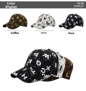 Graffiti baseball caps with letter print and angel graphics in brown, white and black