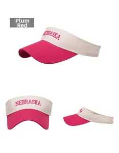 Close-up of Rose Pink and Off-White embroidery detail on a sport visor sun hat
