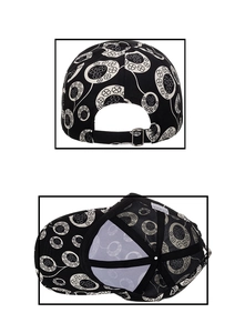Detail view of adjustable metal buckle and inner stitch structure of the clover baseball cap