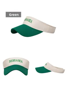 Close-up detail of the Nebraska letter embroidery on this two-tone green sun visor hat