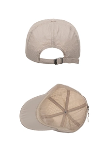 Detail view of breathable mesh baseball cap with adjustable metal buckle strap