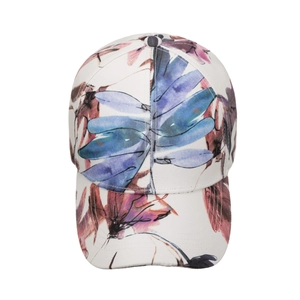 Cappellino da baseball bianco con stampa floreale astratta e visiera curva parasole