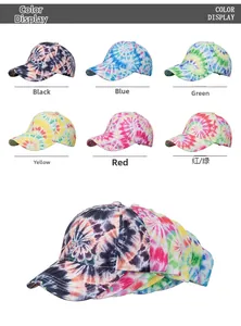 Série de casquettes tie-dye aux motifs éclatants et tourbillons dégradés