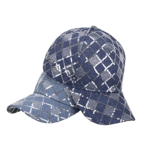 Casquette de baseball en denim bleu avec paillettes argentées et double bord superposé