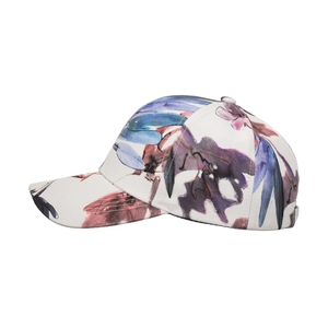 Cappellino da baseball con stampa floreale acquerellata blu e viola su cotone bianco