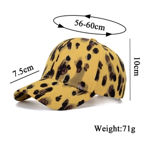 Yellow leopard print baseball cap with glitter spots and adjustable sun visor hat