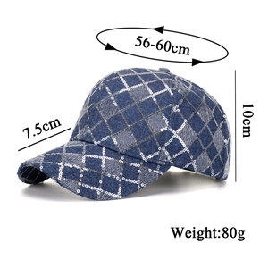 Casquette de baseball en jean bleu avec paillettes argentées et motif à losanges