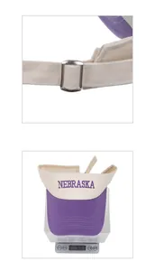 Detail of metal adjustable buckle and weight display of two-tone Nebraska sun visor hat