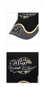 Détail de la broderie Hollywood et du lettrage CA sur casquette de baseball noire