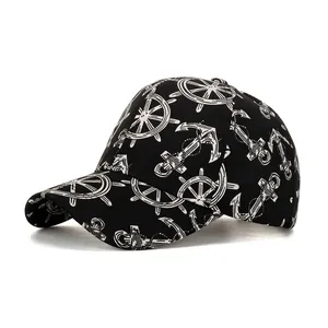 Nautical Anchor Ship Wheel Print Baseball Cap Adjustable Polyester Sun Protection Outdoor Casual Peaked Hat For Men Women