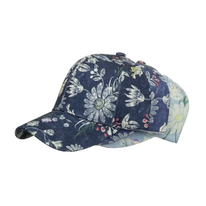 Floral print baseball caps in navy and light blue colors for outdoor sun protection