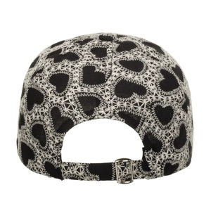 Adjustable black heart embroidery baseball cap with contrast stitching and metal buckle back
