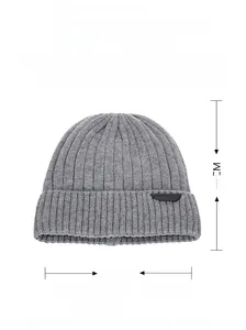 Grey ribbed knit beanie dimensions 22x23cm and material blend of viscose and polyester