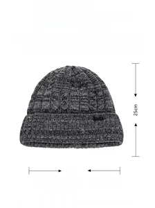 Dark grey knitted beanie size details showing 23cm width and 25cm height dimensions