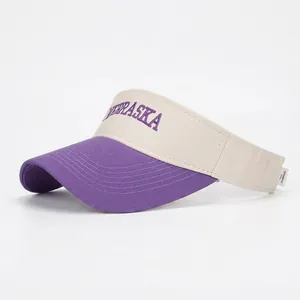 Women Casual Contrast Color Embroidery Letter Nebraska Open Top Sun Visor Hat Breathable Cotton Sun Protection Sports Cap