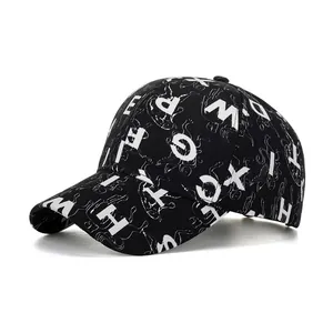 Polyester All Over Letter Print Baseball Cap Adjustable Outdoor Sun Protection Curved Brim Streetwear Snapback Hat Men Women