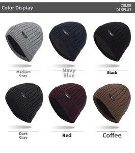 Winter rib-knit beanies in six colors with fleece lining and woven side labels