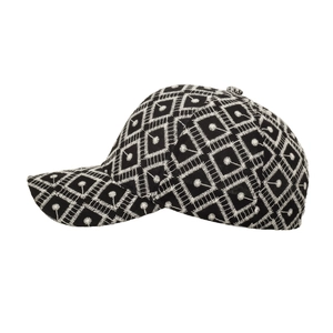 Casquette de baseball classique noire et blanche avec broderies de losanges géométriques