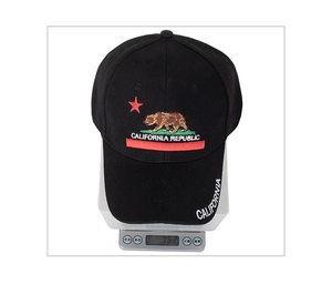 Weight display of 76.2g for the black California Republic embroidered baseball cap