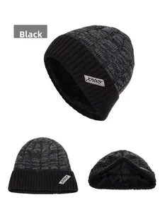 Close-up of winter beanie featuring thick knit texture and soft fleece lining for warmth