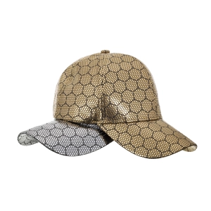 Metallic gold honeycomb baseball cap with silver textured visor for outdoor casual wear