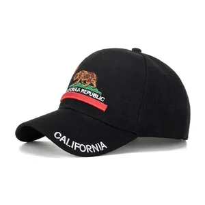 California Republic Bear Embroidered Baseball Cap Casual Outdoor Sun Protection Adjustable Acrylic Trucker Hat For Men Women