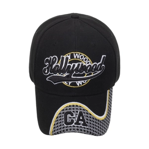 Casquette de baseball noire Hollywood CA avec broderie et détail de visière à carreaux