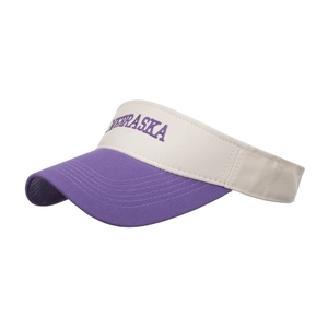 Contrast color open top sun hat with NEBRASKA embroidery in purple and beige canvas