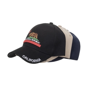 California Republic embroidered baseball caps in black, khaki, and navy blue cotton