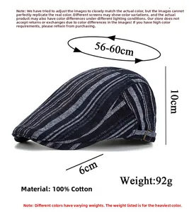 Detail showing the adjustable metal side buckle on the striped cotton flat cap