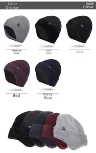Winter knit beanies with ear flaps and fleece lining shown in five distinct colors