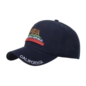 Navy blue California Republic baseball cap with embroidered state flag and brim text