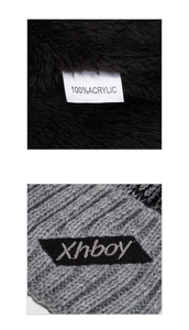 Detail of warm fleece lining and 100% acrylic knitted texture on this winter beanie